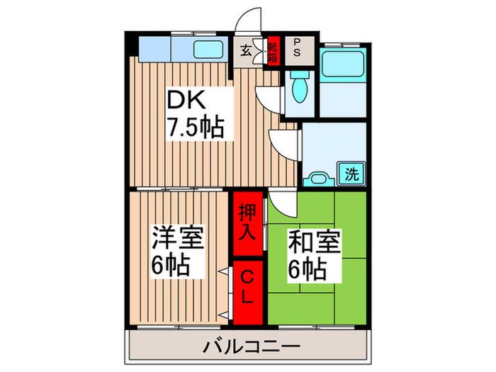サンハイム(2DK/1階)の間取り写真