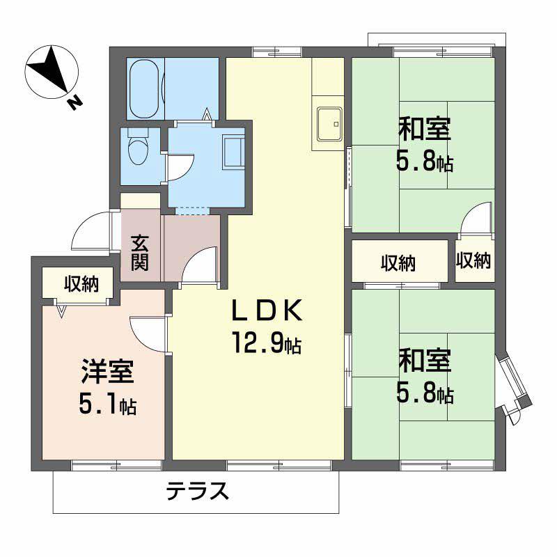 フレグランス錦(3LDK/1階)の間取り写真
