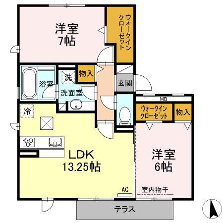 ヴァンベールハヤカワ(2LDK/1階)の間取り写真