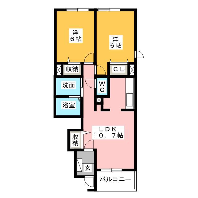 ブローテ B(2LDK/1階)の間取り写真