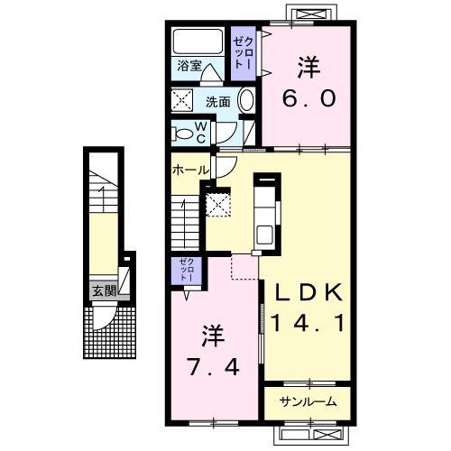 グランティーナ(2LDK/2階)の間取り写真
