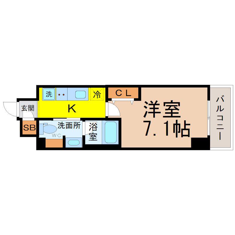 ヴェルデシア名駅南(1K/6階)の間取り写真