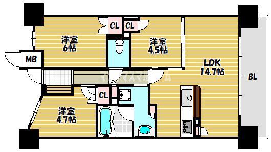 ファインレジデンス住道駅前(3LDK/8階)の間取り写真