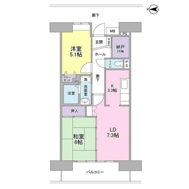 アーバンドエル庄内通(2LDK/7階)の間取り写真