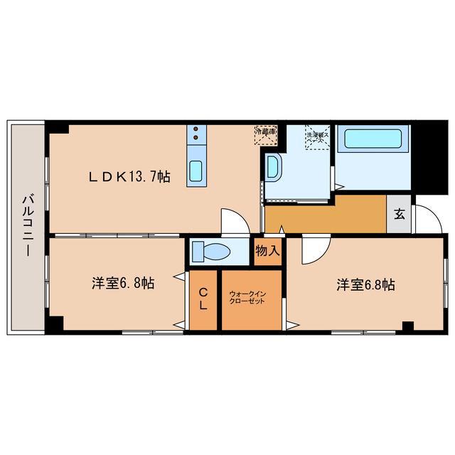 紺屋スカイマンション 壱番館(2LDK/8階)の間取り写真