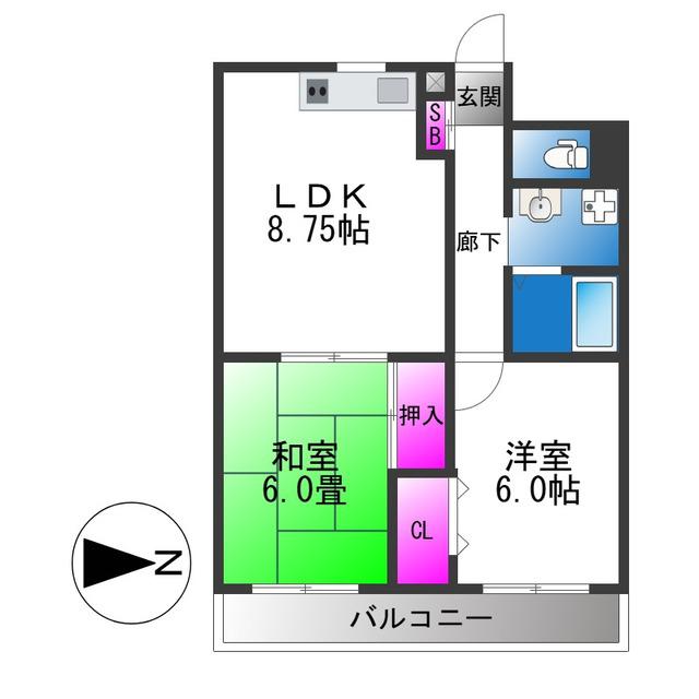 サングレイス光陽(2LDK/5階)の間取り写真