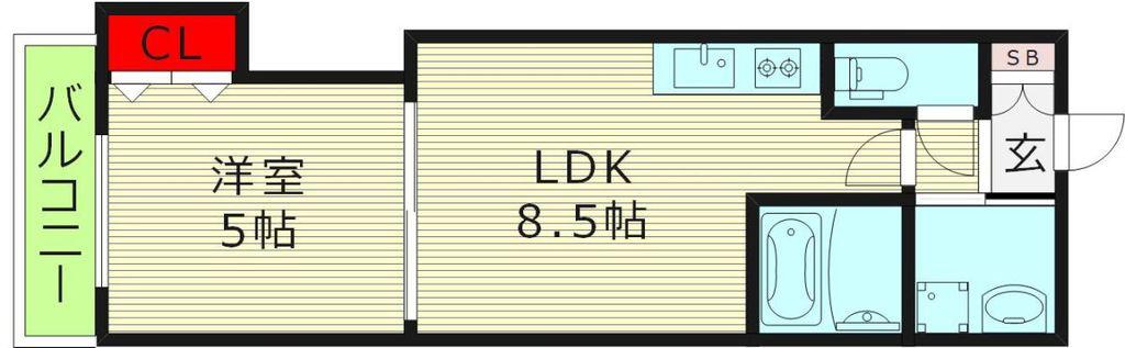 ピレーネ諸口(1LDK/2階)の間取り写真