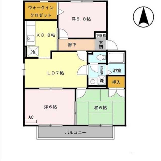 カサベルデ B棟(3LDK/2階)の間取り写真