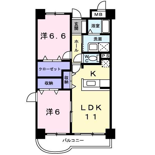 マンショングランデカナバ(2LDK/3階)の間取り写真