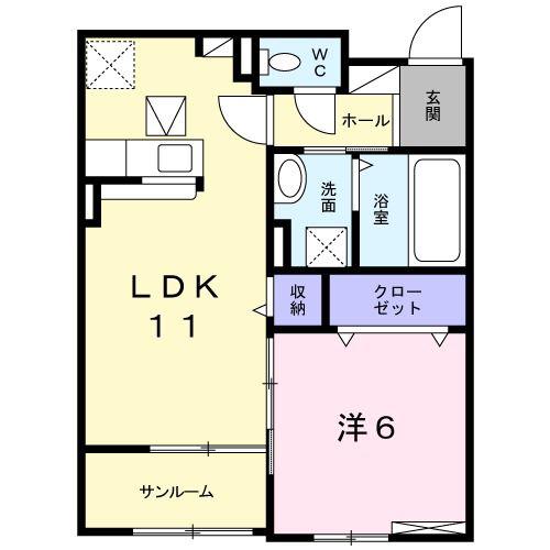 フロール橘II(1LDK/1階)の間取り写真