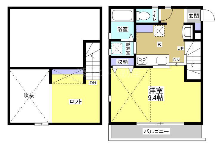 LA・KANA(1K/2階)の間取り写真
