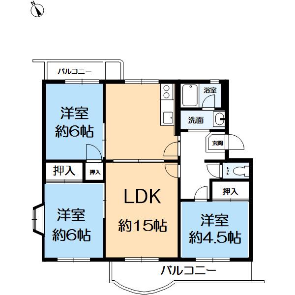 名谷13団地45号棟(3LDK/5階)の間取り写真
