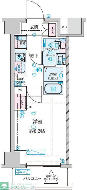 GENOVIA南鳩ヶ谷(1K/4階)の間取り写真