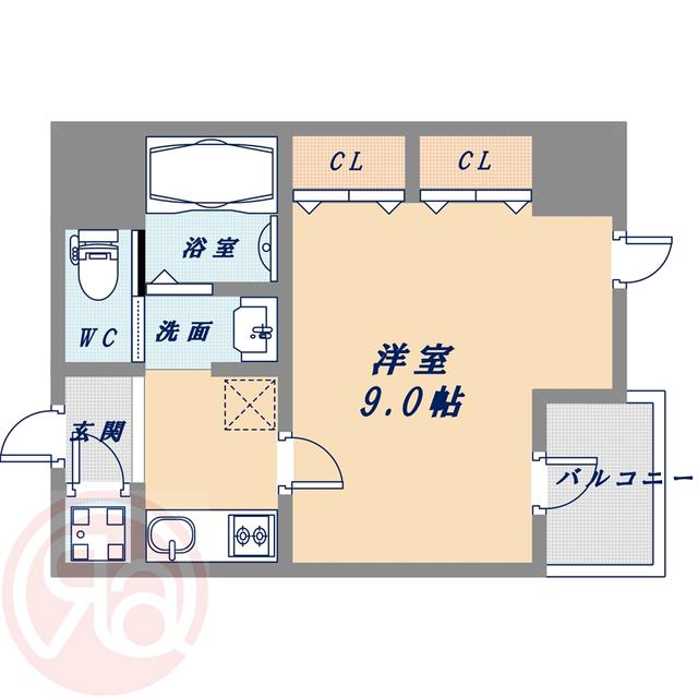 ルクレ西長堀(1K/2階)の間取り写真