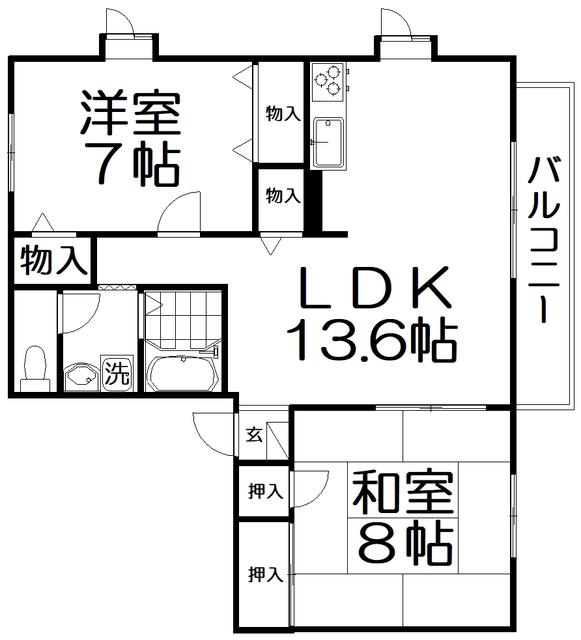 楠葉丘ハイツII(2LDK/2階)の間取り写真