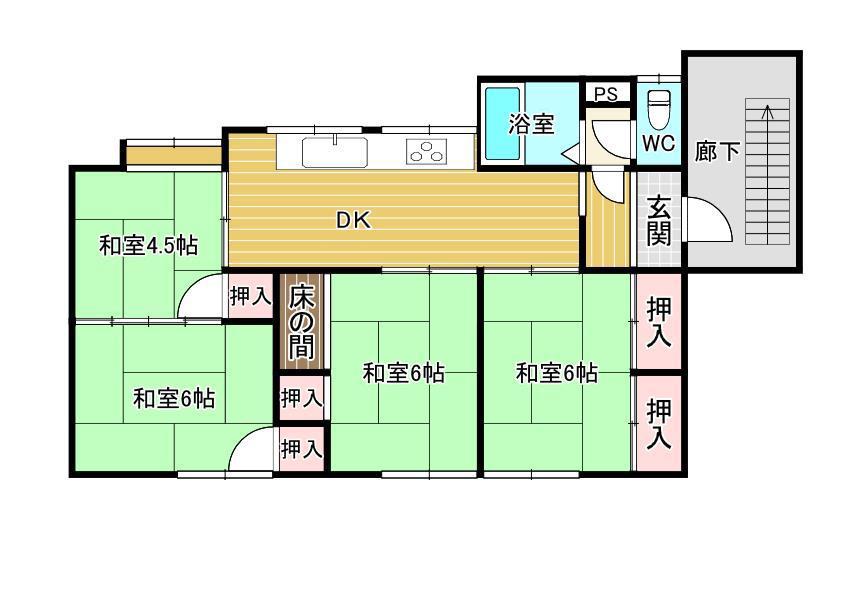 カシータハウス若竹町(4DK/2階)の間取り写真