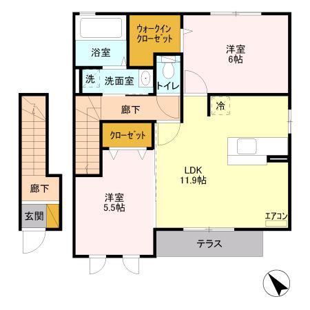 ティンカーベルB(2LDK/2階)の間取り写真