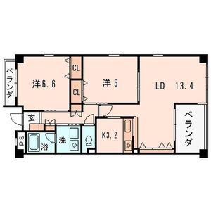 リジェールB棟(2LDK/2階)の間取り写真