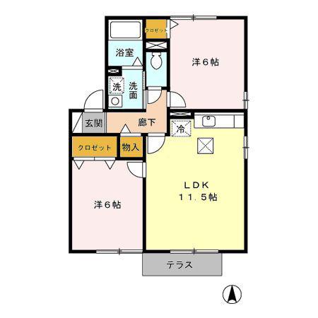 シャロームA/B/C/D/E/F/G(2LDK/1階)の間取り写真
