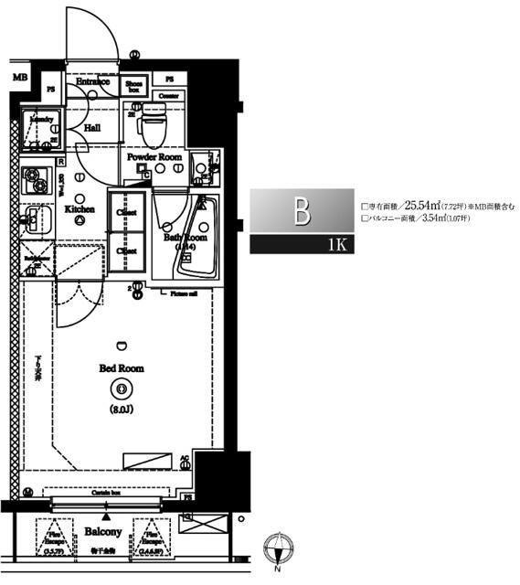 AXAS錦糸町(1K/2階)の間取り写真