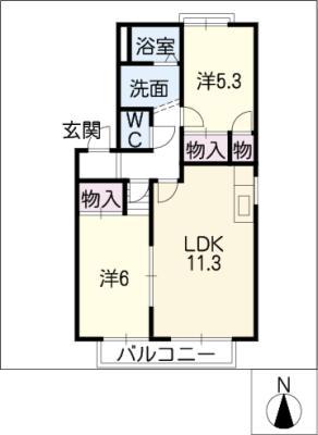 サニーヒル.コマツB棟(2LDK/1階)の間取り写真