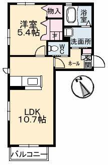 ボンヌ・シャンスA(1LDK/1階)の間取り写真
