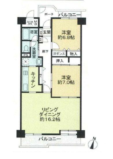 永木町東ハイツ(2LDK/8階)の間取り写真