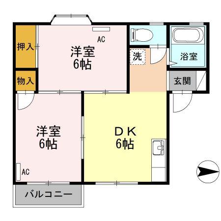 ロータス182B棟(2DK/1階)の間取り写真