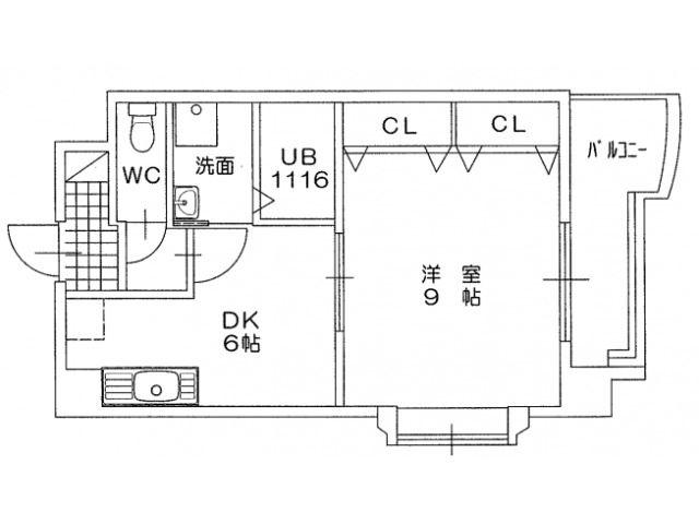 ベルガ北方(1DK/6階)の間取り写真