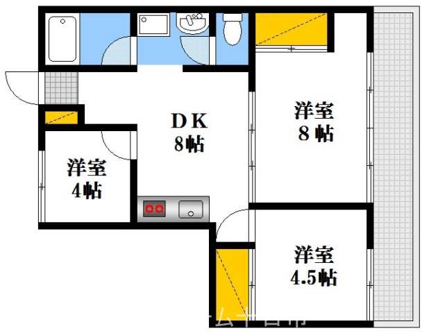 BAUHAUS天満(3DK/3階)の間取り写真