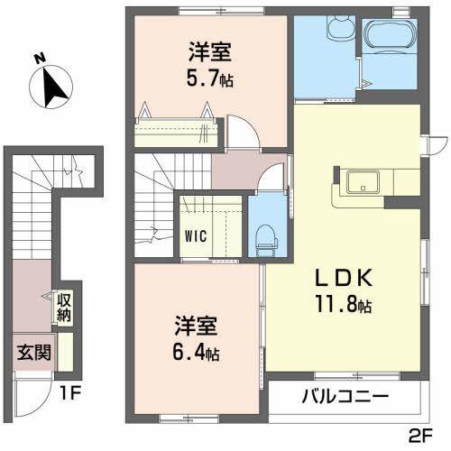シャーメゾン ソレイユ(2LDK/2階)の間取り写真