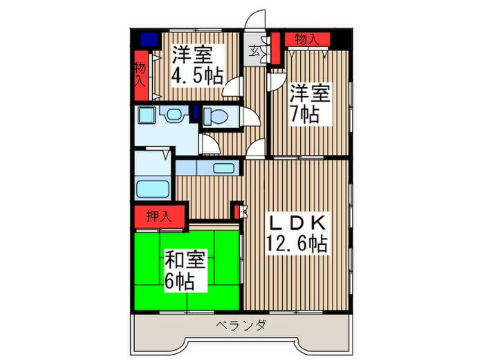 グランドールUNS(3LDK/10階)の間取り写真