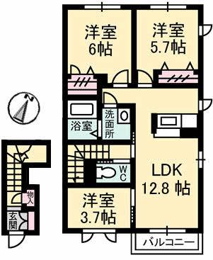 サンフラワー G棟(3LDK/2階)の間取り写真