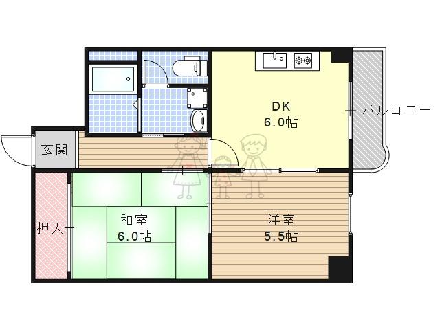 オーナーズマンション帝塚山(2DK/1階)の間取り写真