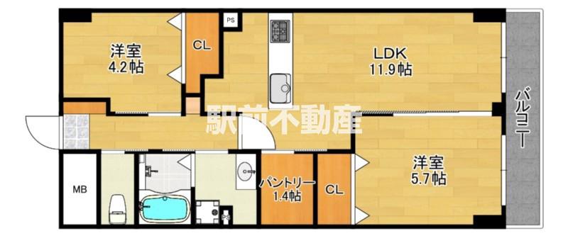 ベルザ西公園(2LDK/2階)の間取り写真