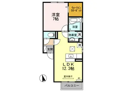 セジュールCW II B棟(1LDK/1階)の間取り写真