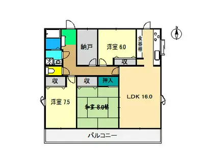 土佐っ子参拾壱番館(3LDK/3階)の間取り写真