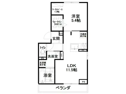 シュール・メール(1LDK/2階)の間取り写真