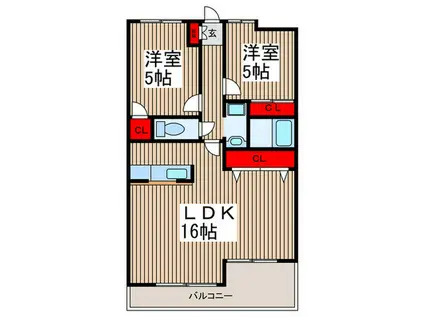 プリベール戸田(2LDK/1階)の間取り写真