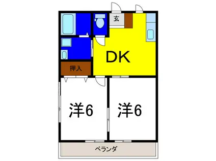 YKホームA(2DK/1階)の間取り写真