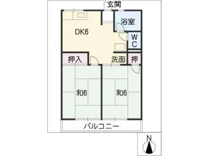 シティーハイム藤(2DK/2階)の間取り写真