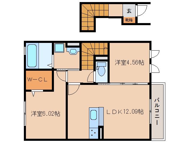 グランツコート三笠C棟(2LDK/2階)の間取り写真