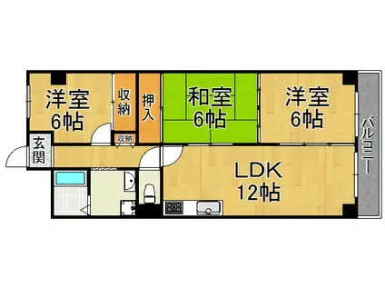 サンハイツ逆瀬川(3LDK/8階)の間取り写真