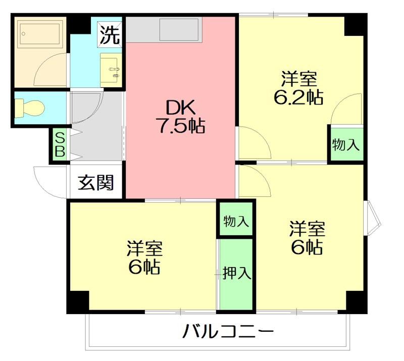カインド不二NO.3(3DK/2階)の間取り写真