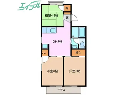 ニューホワイトシャイン A棟(3DK/1階)の間取り写真