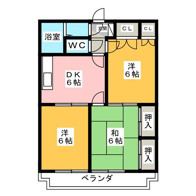 ペガサス緑ヶ丘1号館(3DK/2階)の間取り写真