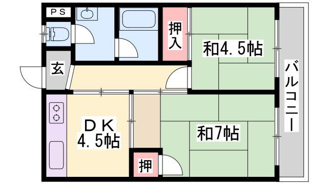シャトー東洋(2DK/6階)の間取り写真