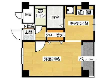 サンウエスト(1K/3階)の間取り写真