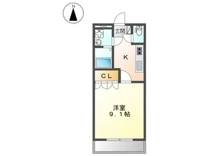 エレガントヒルズ(1K/1階)の間取り写真