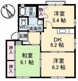 ディアス岡田A棟(3DK/1階)の間取り写真